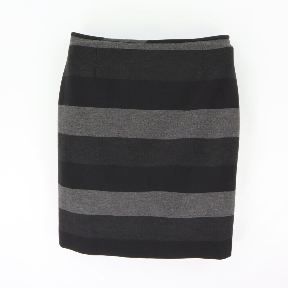 Tahari Pencil Skirt Womens Size 8 Black Gray Striped Polyester Lined Zip Closure